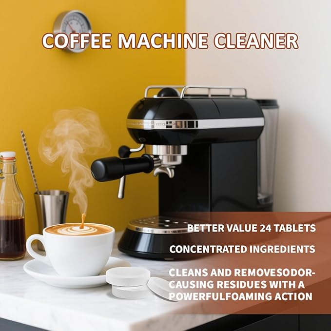 HI FINE CARE Coffee Machine Cleaner Tablets, Powerful Descaling & Deodorizing for All Coffee Makers, Espresso Machines & Single-Serve Devices, 24 Pack Effervescent Cleaning Tablets, 0.17 oz