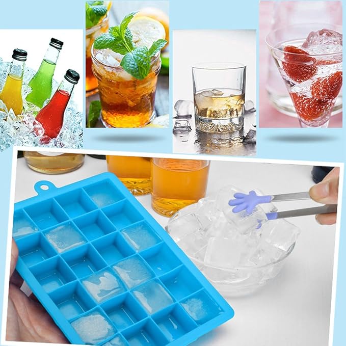 Ice Cube Tray, Silicone Square Ice Trays Easy Release Stackable Ice Cube Mold with Removable Lid, 24 Cavity (2 Pack, Sky Blue)