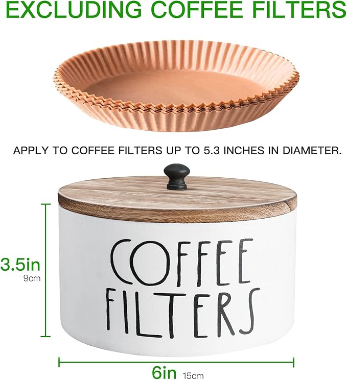 Wooden Coffee Filter Holder With Lid - Rustic Storage Container and Dispenser Basket for Coffee Bar Decor, Farmhouse Accessories - White