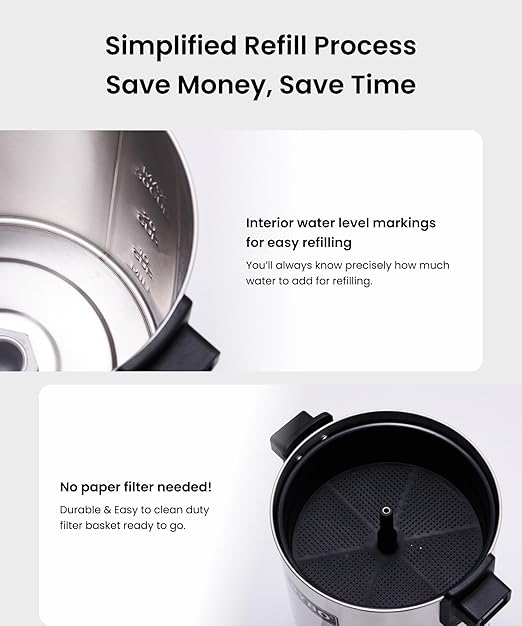 SYBO 45Cup Commercial Coffee Urn, Stainless Steel Percolate Coffee Maker, Hot Water Urn for Catering, Electric Coffee Pot Hot Beverage Dispenser, 6L, Metallic