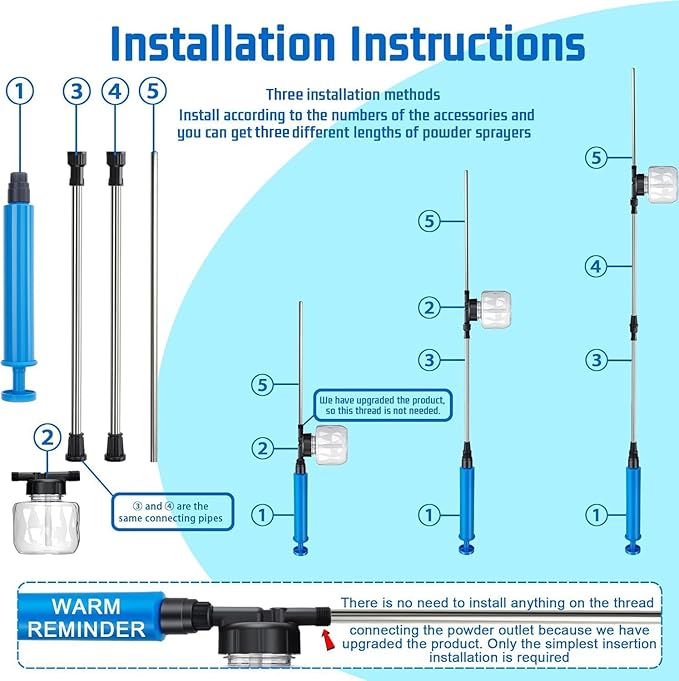 Diatomaceous Earth Powder Duster,Adjustable Powder Sprayer 24.5" to 44" with Push-Pull Air Pump,Stainless Steel Rod,8.5oz Transparent Tank,Powder Applicator for Indoor Outdoor Use
