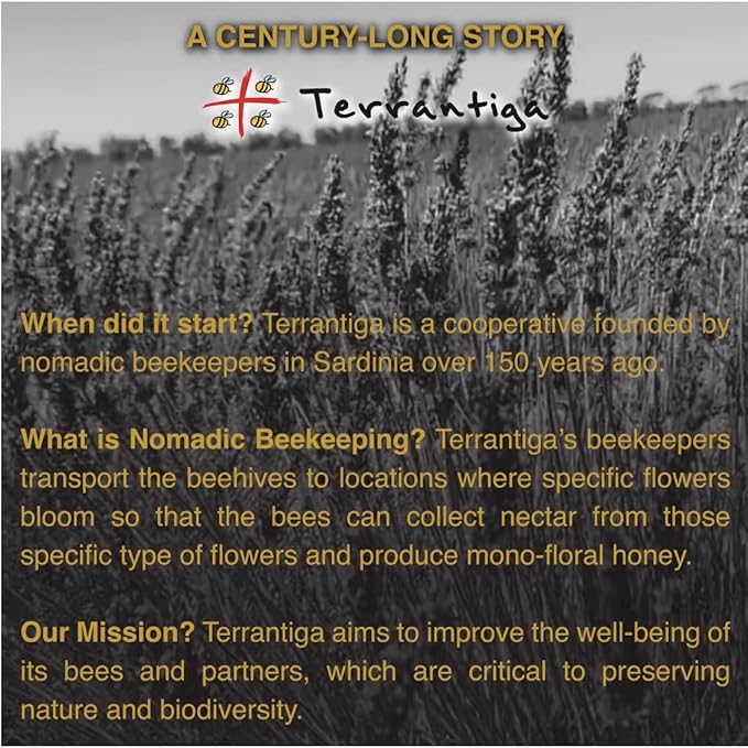 Wild Lavender Organic Raw Honey from Wild Lavender Flowers, Artisanal Fruity and Harmonious Sweet Honey from Sardinia, Italy - (250gr) 8.8 oz