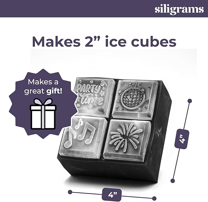 SILIGRAMS Birthday Ice Cube Mold – 2” Custom Whiskey & Cocktail Ice Tray – Personalized Silicone Ice Cube Mold – Fun Gift for Birthdays & Parties – Reusable Celebration Ice Mold