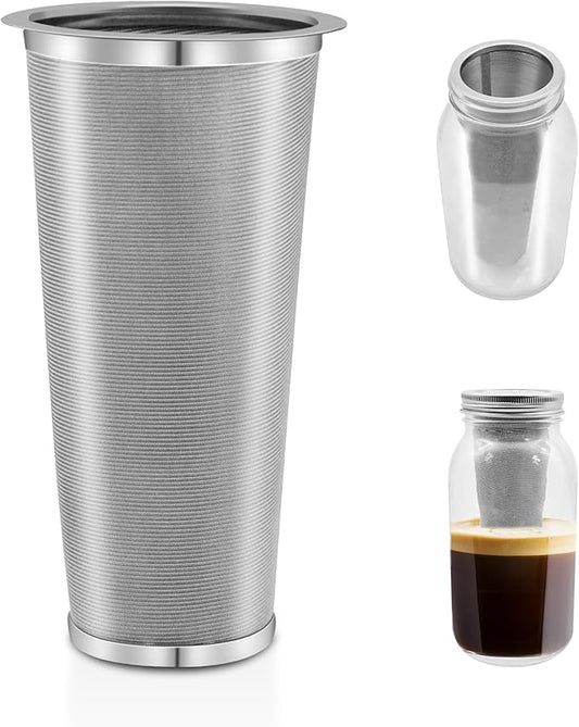 Cold Brew Coffee Filter for Wide Mouth Mason Jar, 304 Stainless Steel Filter Ultra Fine Mesh for Cold Brew, Iced Coffee and Iced Tea 1 Quart Wide Mouth Mason Jars