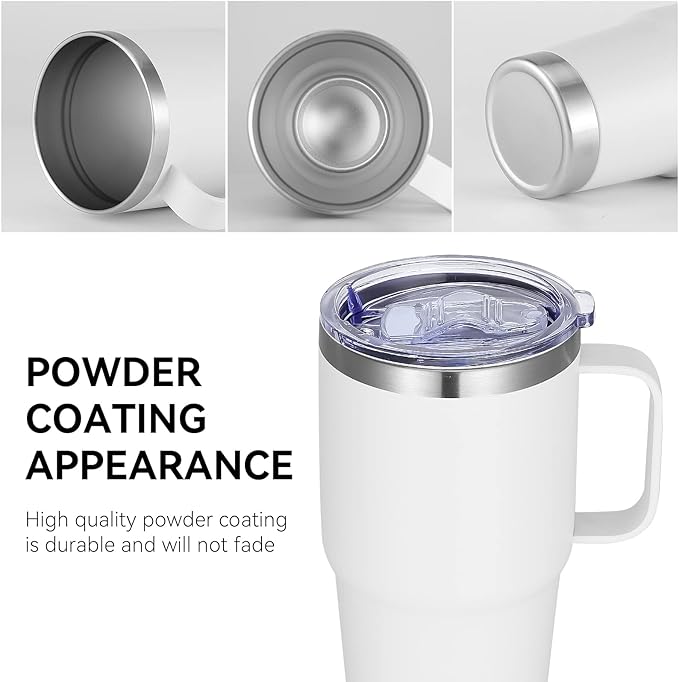 VEGOND 20 oz Tumbler Bulk with Handle Lid and Straw, Stainless Steel Insulated Travel Coffee Mug Set, Spill Proof Double Wall Metal Tumblers Cups, White 6 Pack