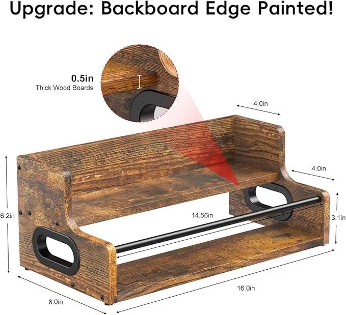 KLM Liquor Bottle Display Shelf, Coffee Syrup Rack Organizer, 2 Step Countertop Liquor Wine Rack, mini bar,Liquor Cabinet, Home Retro Bar Shelf Stand for Liquor Whiskey, Spirits, Brown