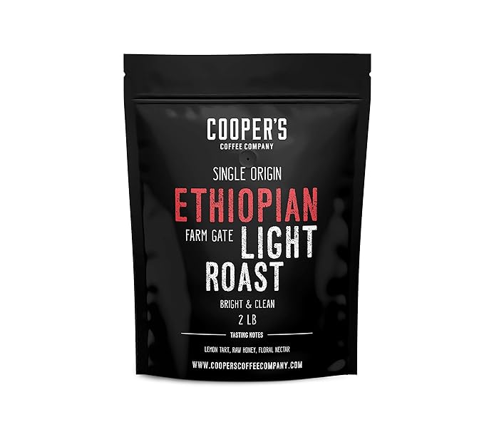 Ethiopian Bold Light Roast Coffee, Gourmet Single-Origin Coffee Beans from Ethiopia, Whole Bean, 2lb Bag
