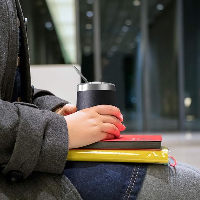 12oz Wine Tumbler with Lid With straw Stainless Steel Wine Tumbler Cups Double Wall Vacuum Insulated Travel Mugs Stemless Cup 12 Pack (Assorted Colors)