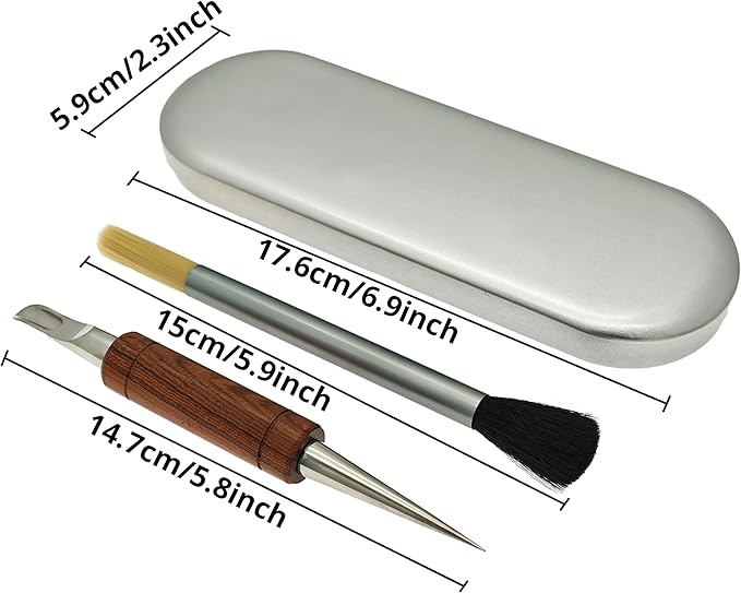 Coffee Art Pen Set for Baristas, Wooden Coffee Drawing Tool for Latte, Cappuccino, Macchiato, Espresso Milk Foam Design Pen, Premium Accessories Set with Coffee Brush and Stainless Steel Case (Silver)