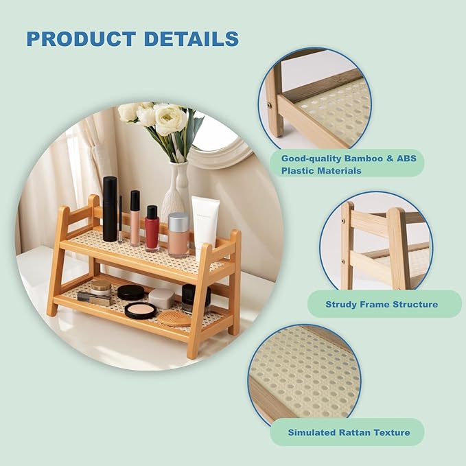 2-Tier Coffee Station Organizer, Bamboo Coffee Cup Holder for Counter top, Vintage Mug Organizer, Rustic Mug Holder for Kitchen