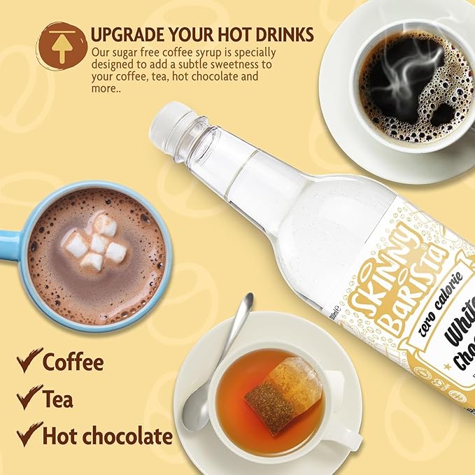 Skinny Food Co White Chocolate Syrup Zero Calorie 35 Fl Oz - Sugar Free Coffee Syrups for Tea, Hot Chocolate, Baking, Protein Drinks - Vegan, Gluten-Free & Fat-Free - Syrups For Coffee Drinks