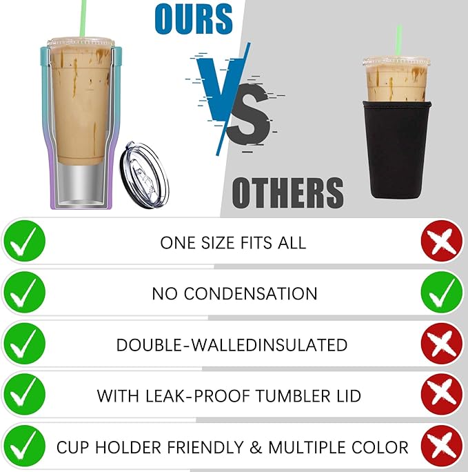 Universal Iced Coffee Sleeve - Insulated Double Wall Reusable Stainless Steel Holder Sleeves Insulator for Cold Drinks Fits Small Medium Large To Go Cups Gifts for Men Women Him Her (Fairyland)