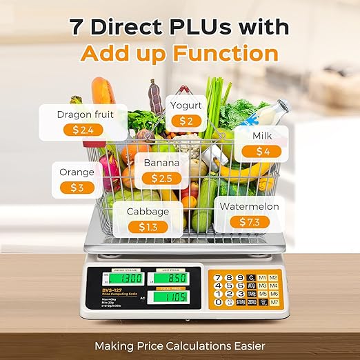 Bonvoisin Price Computing Scale 88lb/ 40kg, Commercial Food Weighing Scale 2g Division, Rechargeable Produce Deli Scale with Stainless Steel Plate for Farmer's Markets, Retail Outlets, Butcher Shops