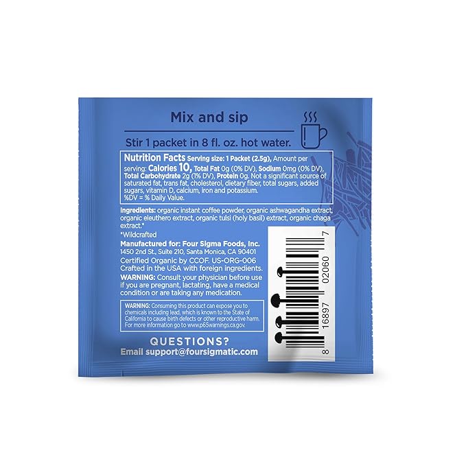 Calm Organic Instant Coffee by Four Sigmatic | Medium Roast Instant Coffee with Organic Reishi and Chaga Mushrooms | Immune Support & Stress Relief | 10 Packets