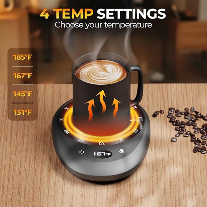 MEION Coffee Mug Warmer for Desk, Coffee Cup Warmer, 4 Temp Settings & 1-12H Timer, Coffee Warmer with Auto Shut Off Smart Gravity Sensor, Beverage & Candle Warmer Coffee Gifts Accessories(Black)