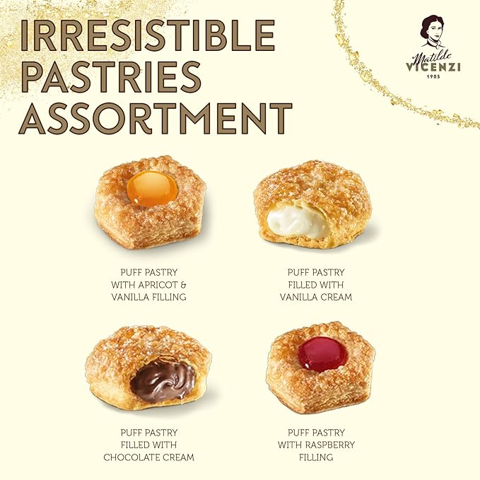 Matilde Vicenzi Millefoglie D'Italia Fine Selection of Italian Pastries - Gourmet Gifts For Thanksgiving, Christmas - Assortment of Vanilla, Apricot, Chocolate, & Raspberry Cookies - 13.76 oz (390g)
