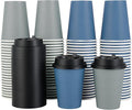 LITOPAK 100 Pack 12 oz Disposable Paper Coffee Cups with Lids for Coffee, Water, Juice, or Tea, Blue and Gray Hot Paper Cups for Home, Restaurant, Store, and Cafe