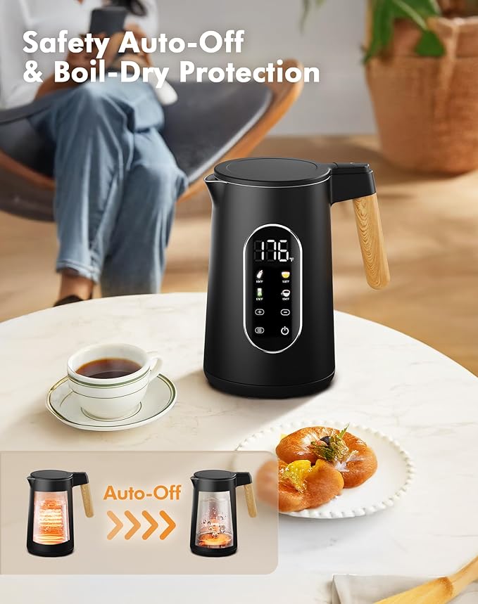 Electric Kettle with Precise Temperature Control, 1500W Fast Boil, 304 Stainless Steel 1.7L/1.8Qt BPA-Free | 4 Presets for Baby Milk, Coffee, Tea | 2H Keep Warm, Cool Touch Exterior