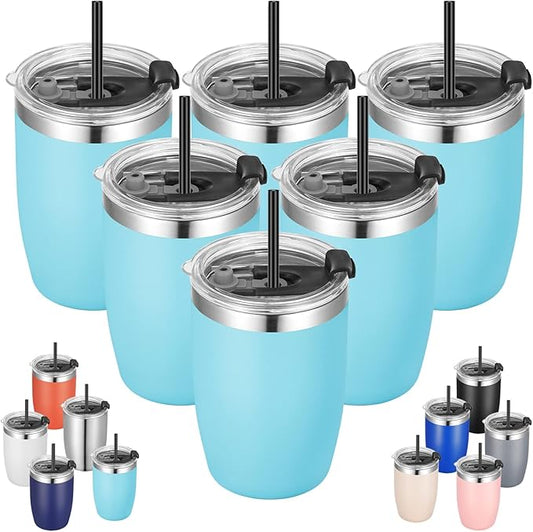 VEGOND Stainless Steel 12 oz Tumblers bulk Vacuum Insulated Double Wall Travel Tumbler with Lid and Straw Reusable Tumbler,Sky Blue 6 pack