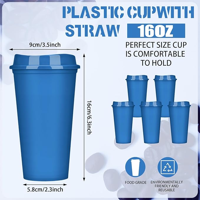Domensi 15 Pack Reusable Coffee Cups with Lids 16 oz Disposable Travel Cups Bulk Plastic to Go Coffee Tumblers for DIY Hot Cold Drink Party Favors Coworker, Microwaveable (Navy Blue)