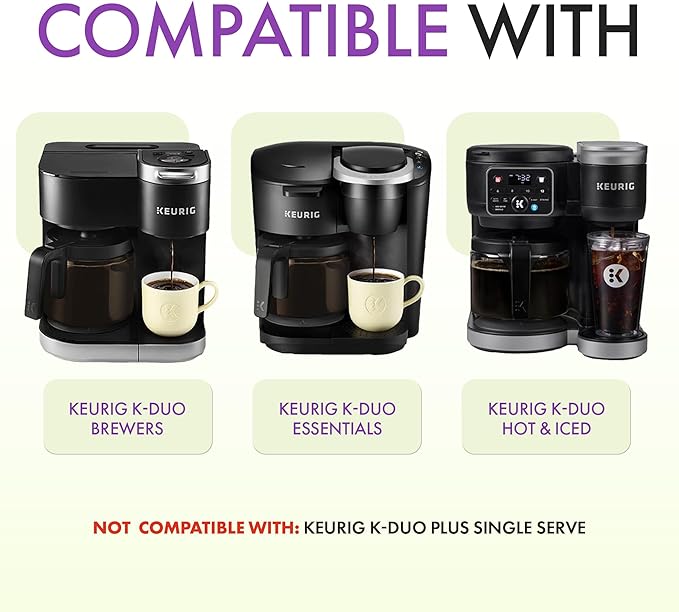 Reusable Mesh Coffee Filter Basket for Keurig K Duo Coffee Maker (Gen 2) and Keurig K-Duo Essentials, With 2 Refillable K Cups Pod by PureHQ - Gold Tone Carafe Replacement Filter - Value Pack