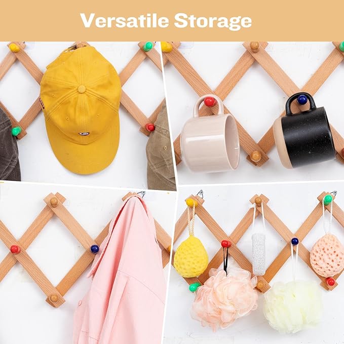 Expandable Hat Rack for Wall, Colorful Wall Hook for Coat/Mug/Baseball Cap, 2 Packs Hat Holder for Girls or Boys Room, Kids Room