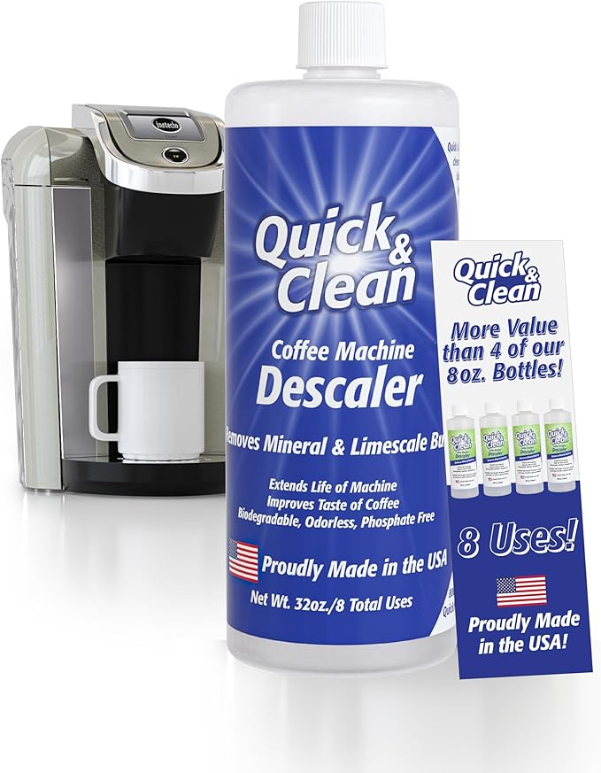 Quick & Clean 32oz. Descaler (8 Total Uses) - Made in the USA - Descaling Solution for Nespresso, Ninja, Delonghi, All Other Coffee and Espresso Machines…
