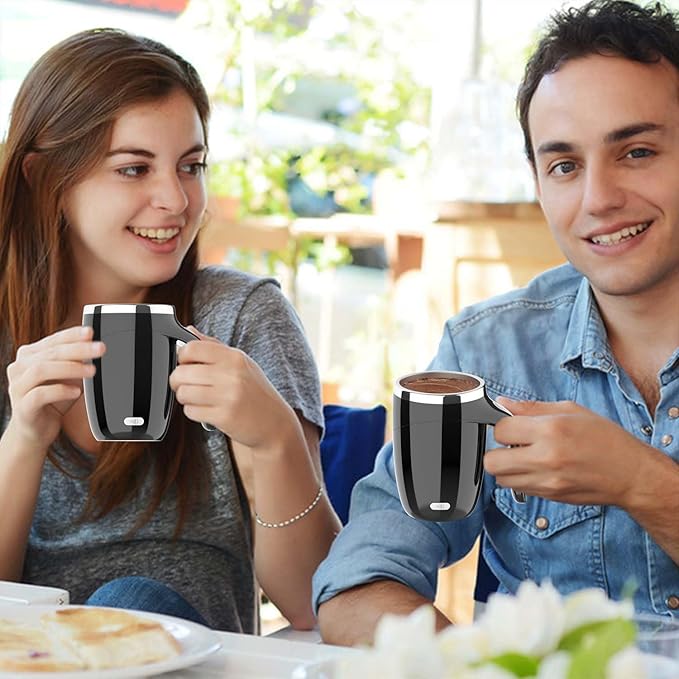 CYANLUX Self Stirring Coffee Mug, Automatic Magnetic Stirring Coffee Mug, Rechargeable Stainless Steel Electric Mixing Cup with Lid for Coffee Milk Tea (Black)