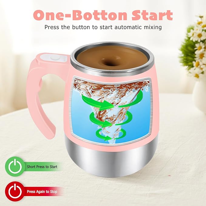 Self Stirring Mug, Rechargeable Automatic Magnetic Stirring Coffee Mug with Transparent Lid, Waterproof Stainless Steel Electric Mixing Cup, Can Stir Milk/Coffee/Cocoa Powder, Suitable for Office/Home