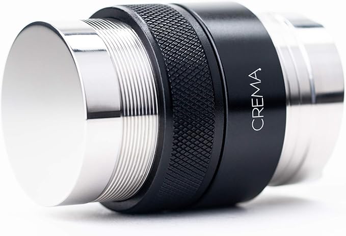 CREMA Coffee Products 46mm Hand Tamper & Coffee Distributor V2 | Compatible with Flair Pro and Pro 2 | Double-Sided, Adjustable Depth Tool | Made with Durable 304 Stainless Steel | Black