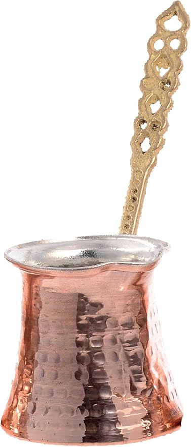 Turkish Solid Hammered Copper Greek Arabic Coffee Pot Stovetop Coffee Maker Cezve Ibrik Briki with (5 Size) (Metal Handle)