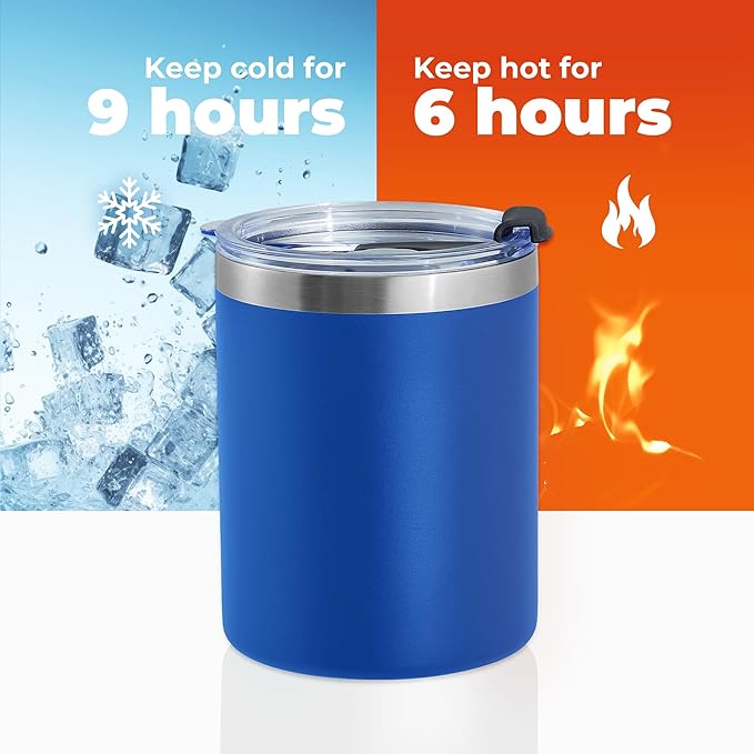 MEWAY 12oz/8Pack Insulated Stainless Steel Reusable Coffee Cup, Double Wall Durable Mug, Powder Coated, For Coffee, Beer, Home, Office (Navy, 8 Pack)