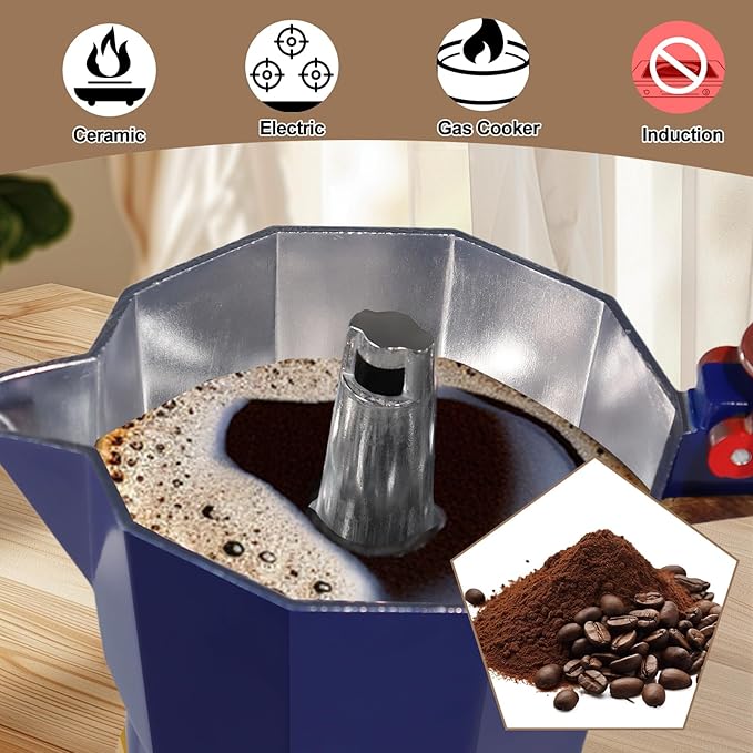 Aluminum 3 Cup 150ml Moka Pot Express Coffee Maker Stovetop Espresso Colorful Coffeemaker Italian Classic Style Brewing Greca Cafe Mocha Machine for Cafeteras Lover Camping Travel and Home Use 5oz