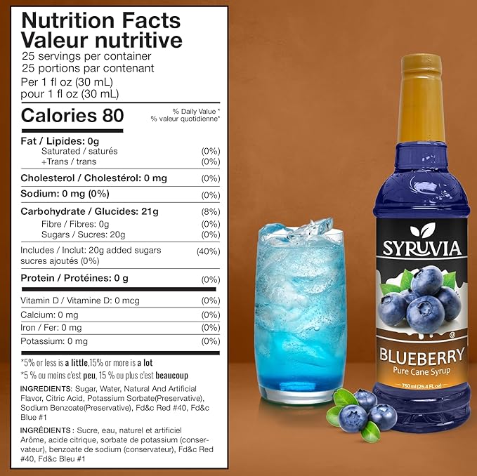 Syruvia Blueberry Syrup, Flavored Syrup for Drinks, Cocktails, Lemonades, Iced Teas, and Desserts – 25.4 fl oz