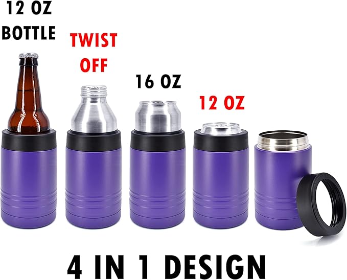 Clear Water Home Goods - 12 oz Stainless Steel Double Wall Vacuum Insulated Can or Bottle Beverage Cooler - Powder Coated Purple - 6 Pack