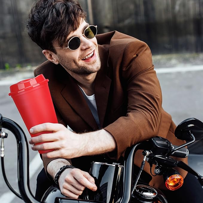 Domensi 15 Pack Reusable Coffee Cups with Lids 16 oz Disposable Travel Cups Bulk Plastic to Go Coffee Tumblers for DIY Hot Cold Drink Party Favors Coworker, Microwaveable (Red)