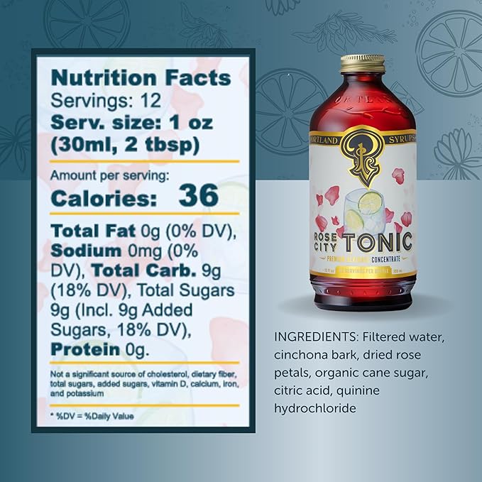 Portland Syrups Rose City Tonic Concentrate - Craft Delicious Cocktails, Mocktails, Sodas, and More - 12 oz with 24 Servings (Pack of 1)