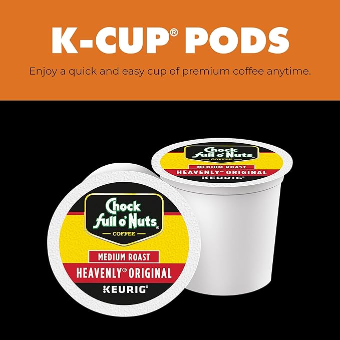 Chock Full o' Nuts Heavenly Original Keurig K-Cup Pods for Keurig Brewers – Premium Arabica, Medium Roast – Single Serve – 1 Pack of 32 K-Cup Pods