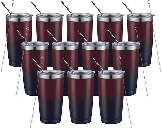 COMOOO 20oz Stainless Steel Tumbler Bulk with Lid and Straw Insulated Coffee Tumbler Cup Double Wall Vacuum Travel Mug for Cold Drinks and Hot Beverage (Mystery Moon,12 Pack)