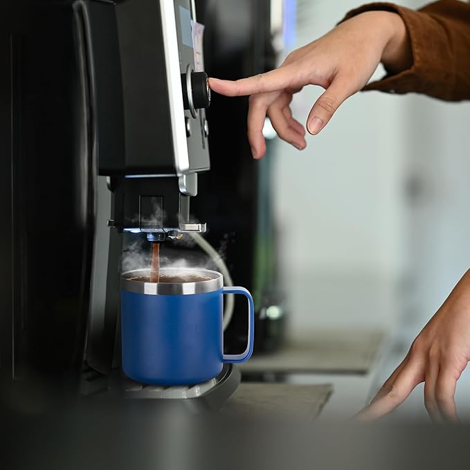 VEGOND 14 oz Insulated Stainless Steel Travel Coffee Mug with Handle, Double Wall Vacuum Coffee Cup, Navy Blue