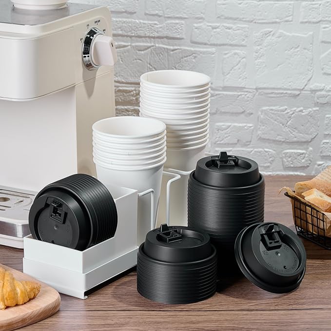 LITOPAK 200 Count Coffee Cup Lids, 3.54'' Disposable Plastic Lids for 10oz, 12oz, 16oz, and 20oz Paper Cups, Black