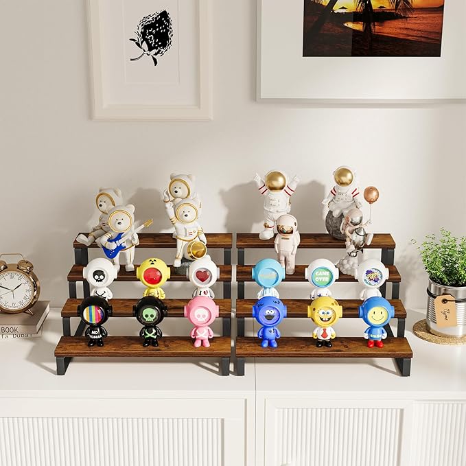 Giikin Set of 2 Wooden Display Stand Riser, 4 Tier Display Stand Perfume Organizer Stand Cupcake Stand Holder, Tiered Display Stand Risers Display Shelf for Home and Shop