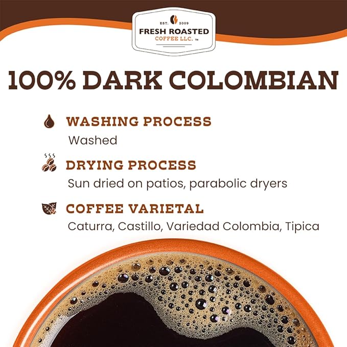 Fresh Roasted Coffee,100% Dark Colombian, 2 lb (32 oz), Med-Dark Roast, Kosher, Ground