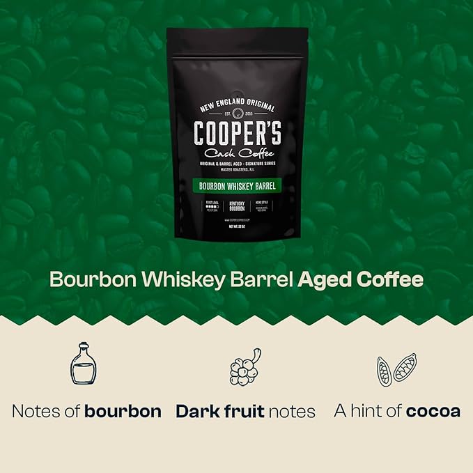 Bourbon Whiskey Barrel Aged Coffee - Whole Bean, Grade 1 Colombian Coffee Beans Aged in Kentucky Bourbon Whiskey Barrels - 2lb Bags