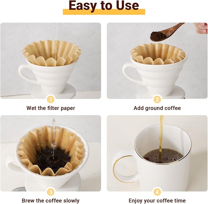 Segarty 200pcs 1-4 Cup Disposable Coffee Paper Filters, 7.2in Natural Unbleached Brown Basket Coffee Filters Bar Accessories for Pour Over Maker Coffee Brewer Dripper Machine for Home Cafeteria Office