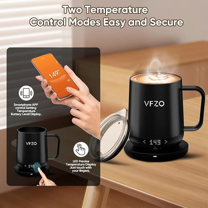Smart Mug,Self Heating,Temperature-Controlled, Self-Heating Coffee Mug.LED Real-time Temperature Display. 180 Minutes Maximum Battery Life.Smart Coffee Cup(16oz, Black)