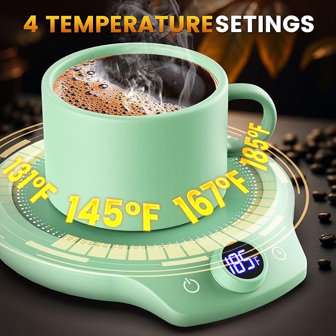 Fast Heating Mug Warmer - 4 Temp Settings & 1-12H Timer, Coffee Cup Warmer Plate for Desk Auto Shut Off, Ideal Beverage Warmer Gift for Coffee, Tea, Milk (Green)
