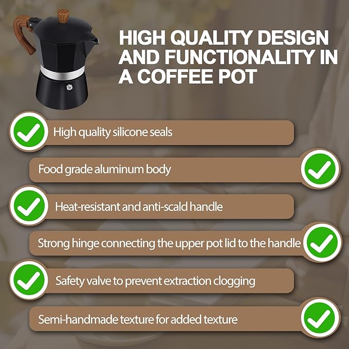 Aluminum 6 Cup 300ml Moka Pot Express Coffee Maker Stovetop Espresso Colorful Coffeemaker Italian Classic Style Brewing Greca Cafe Mocha Machine for Cafeteras Lover Camping Travel and Home Use 10oz