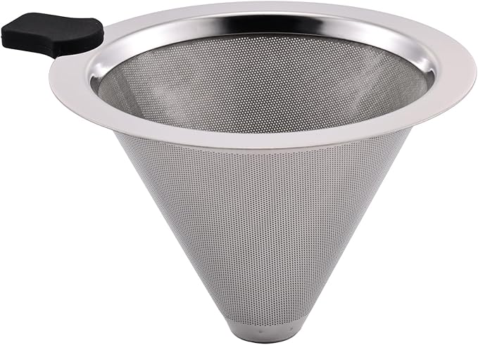 Small Size Pour Over Coffee Filter Dripper, Stainless Steel Metal Cone Drip Coffee Filter, Paperless and Permanently Reusable, Double Mesh Coffee,Tea Filter for 1-2 Cups