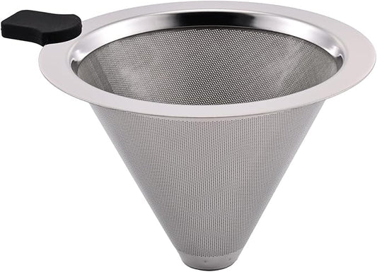 Small Size Pour Over Coffee Filter Dripper, Stainless Steel Metal Cone Drip Coffee Filter, Paperless and Permanently Reusable, Double Mesh Coffee,Tea Filter for 1-2 Cups